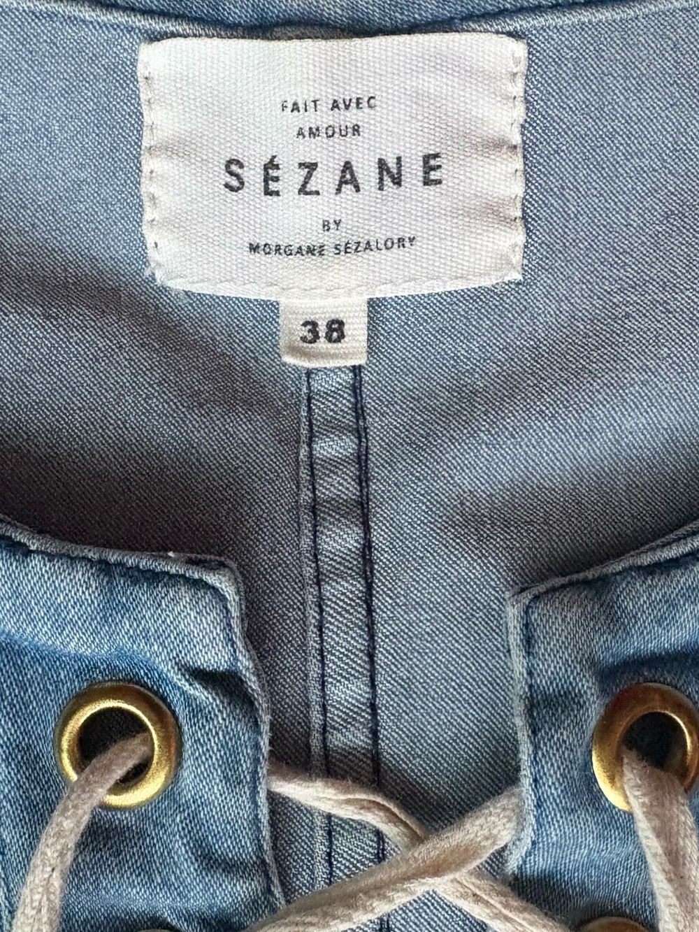 Sézane Giulia Denim Lace-Up Shift Dress Ecru EU 38 / US 6 - Picture 2 of 8